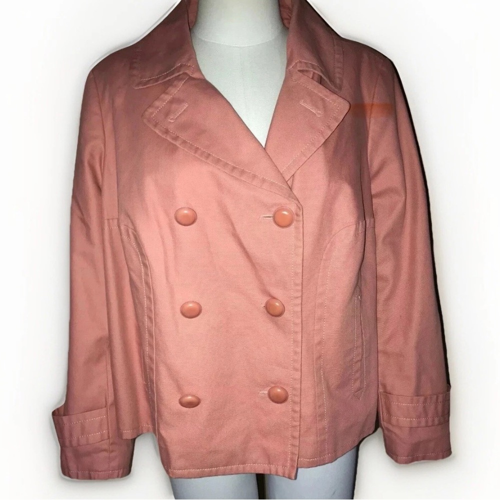 Talbots Peach Pink Denim Trench Pea Coat Jacket